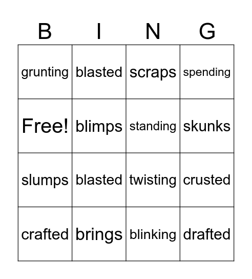 SUFFIX Bingo Card