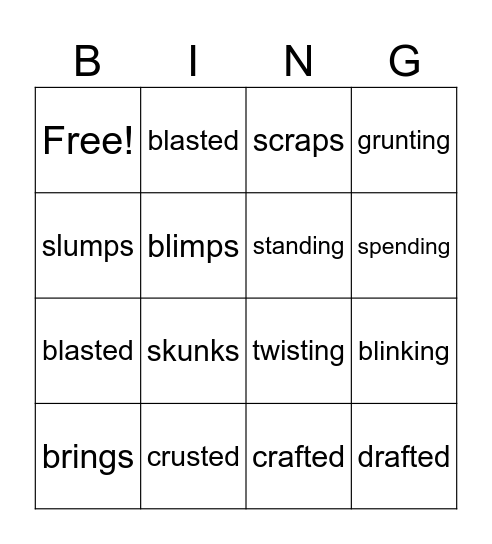 SUFFIX Bingo Card