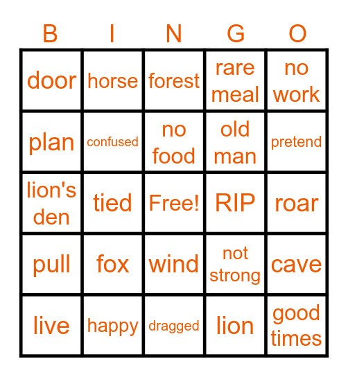 The Fox and The Horse Bingo Card