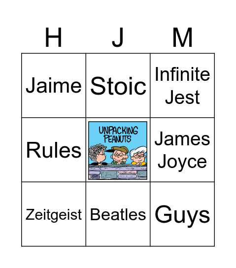 Unpacking Peanuts Podcast Bingo Card