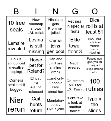 TT Bingo Card