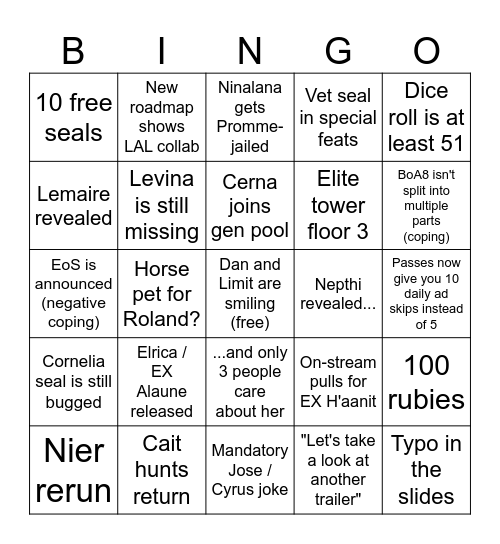 TT Bingo Card