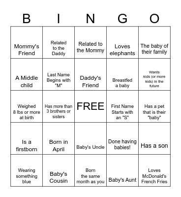 Baby Shower Icebreaker Bingo Card