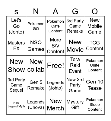 SNAGO Bingo Card