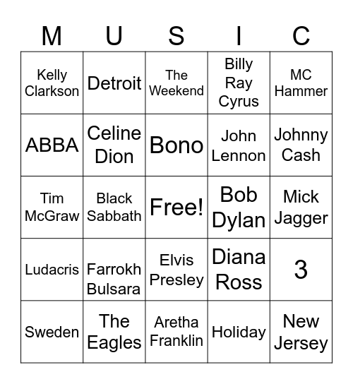 CYC Music Trivia Bingo Card