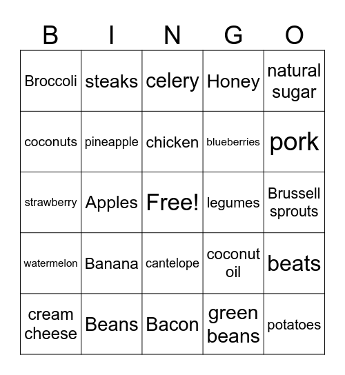 Paleo bingo card Bingo Card