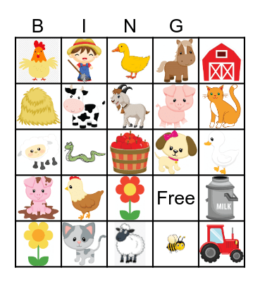 farm animals Bingo Card