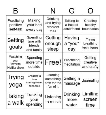 Self-Care Bingo Card
