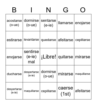 2.1 Reflexve Verbs Bingo Card