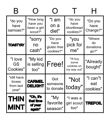 Cookie Booth Bingo Troop 115 Bingo Card