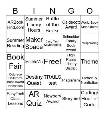 Library Bingo Card
