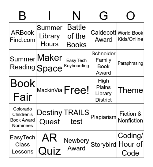 Library Bingo Card