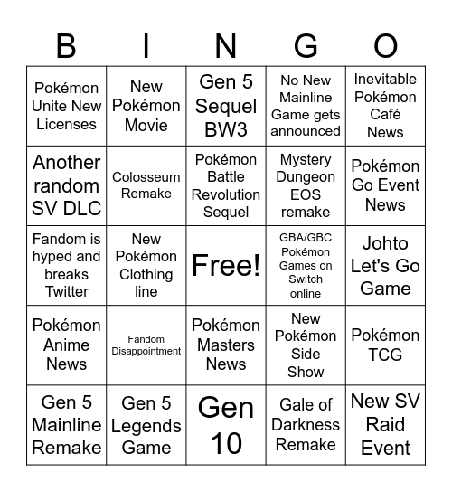 Pokémon Presents 2024 Bingo Card