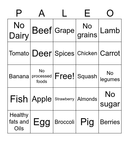 Paleo Bingo Card