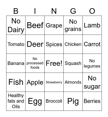 Paleo Bingo Card