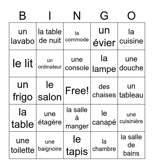 Fr1 les meubles Bingo Card