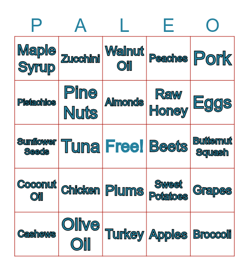 Paleo Diet Bingo Card