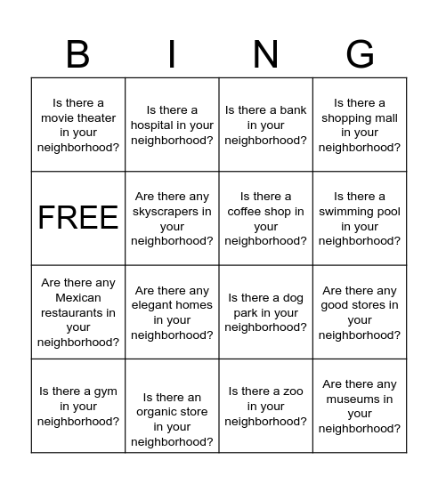 Is there...? / Are there...? Bingo Card