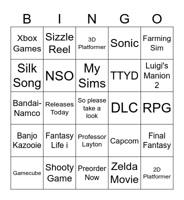 Nintendo Partner Show Case 2-21-25 Bingo Card