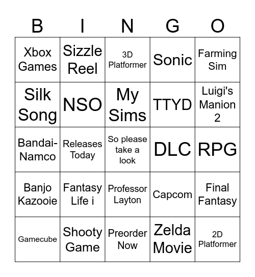 Nintendo Partner Show Case 2-21-25 Bingo Card