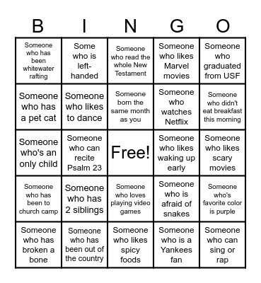 Human Bingo Card