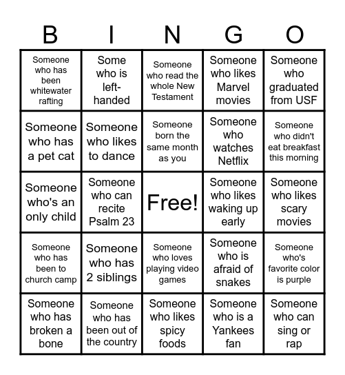 Human Bingo Card