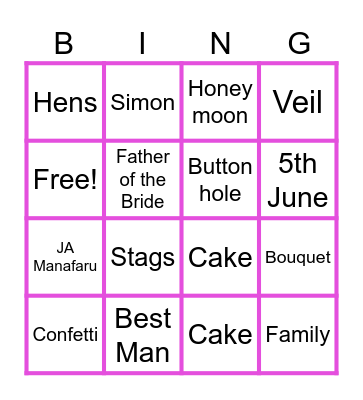 Emma's Hen Party Bingo Card