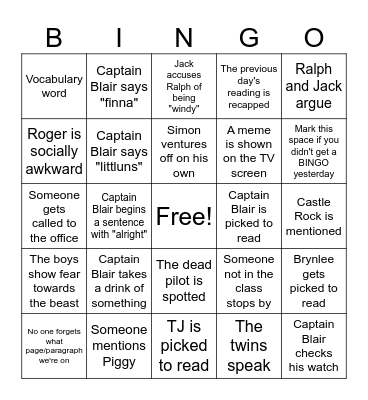 Chapter 7 - pt. 2 Bingo Card