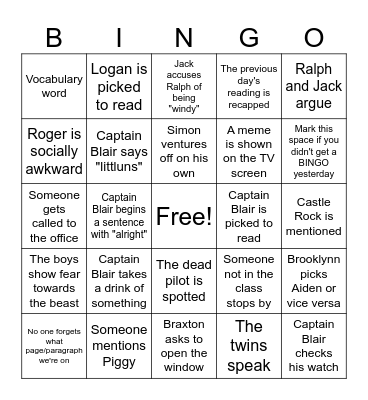 Chapter 7 - pt. 2 Bingo Card