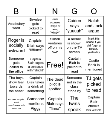 Chapter 7 - pt. 2 Bingo Card