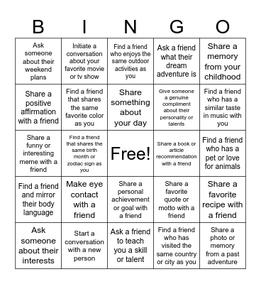 Getting to Know Our Friends Bingo Card