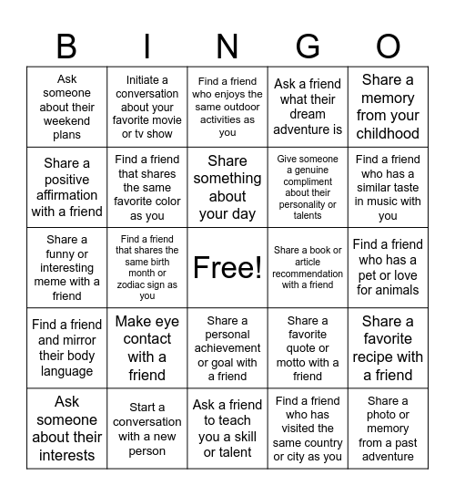 Getting to Know Our Friends Bingo Card