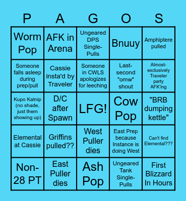 Cassie Prep Bingo Card