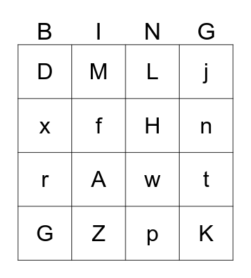 Letters Bingo Card