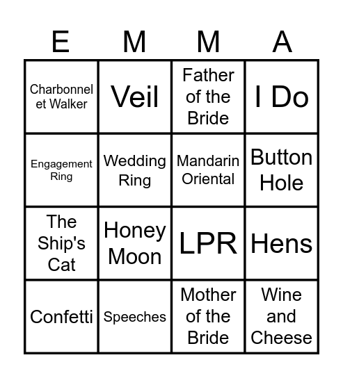 EMMA'S BIG BANG BINGO Card