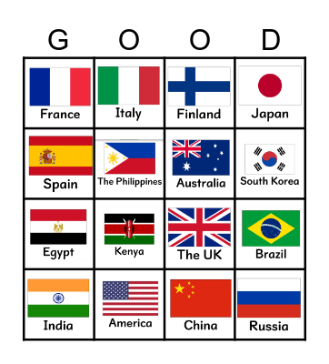 Countries Bingo Card