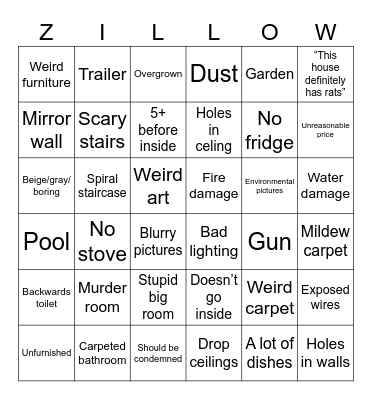 Zillow Bingo Card