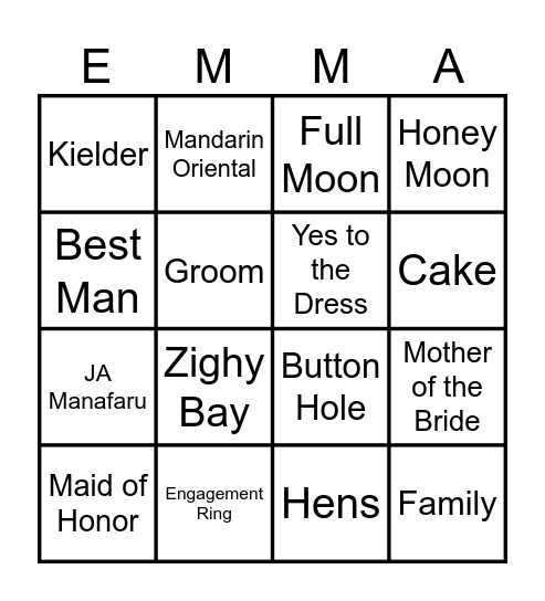 EMMA'S BIG BANG BINGO Card