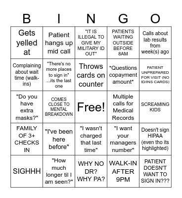 FRONT DESK CHAOS Bingo Card