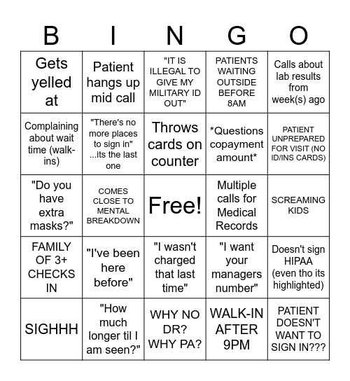 FRONT DESK CHAOS Bingo Card