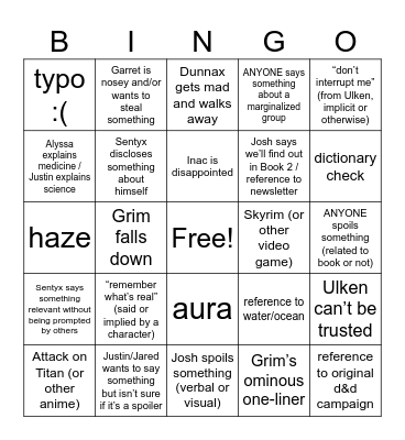 An Ocean of Others Ch 22 Bingo Card