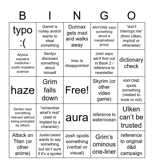 An Ocean of Others Ch 22 Bingo Card