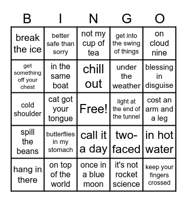 Idioms Bingo Card