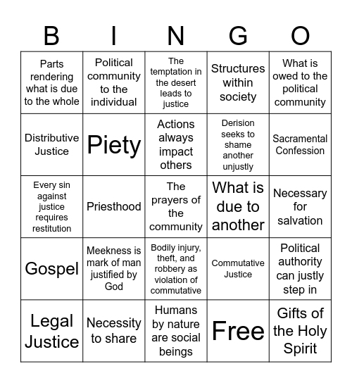 JUSTICE Bingo Card