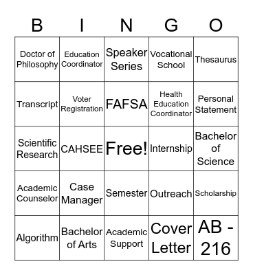 Education Connection BINGO!  Bingo Card