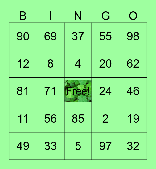 St. Patrick's Theme Bingo Card