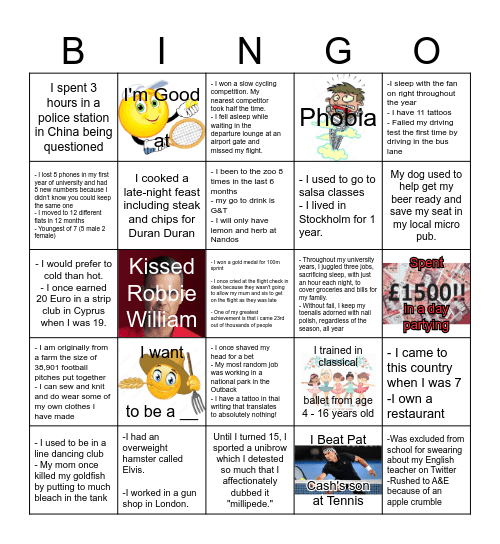 PERSONAL BINGO Card