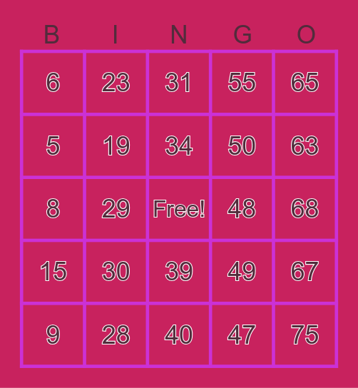 Number Bingo 1-75 Bingo Card