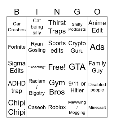 Instagram Reel Bingo Card