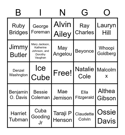 Black History Bingo Card